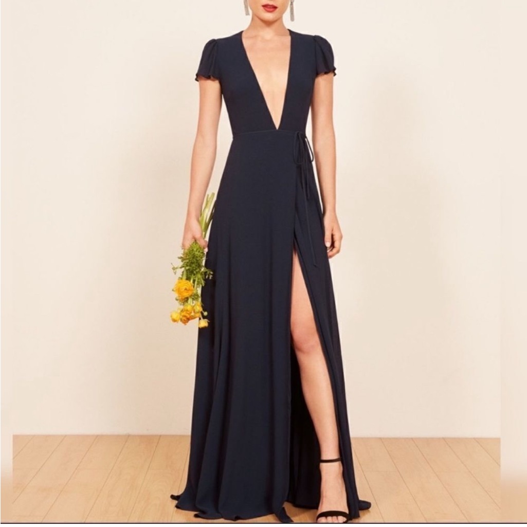 Reformation Navy Blue Rosey Dress